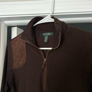 Lauren Ralph Lauren women’s brown midi dress - equestrian style, quarter zip